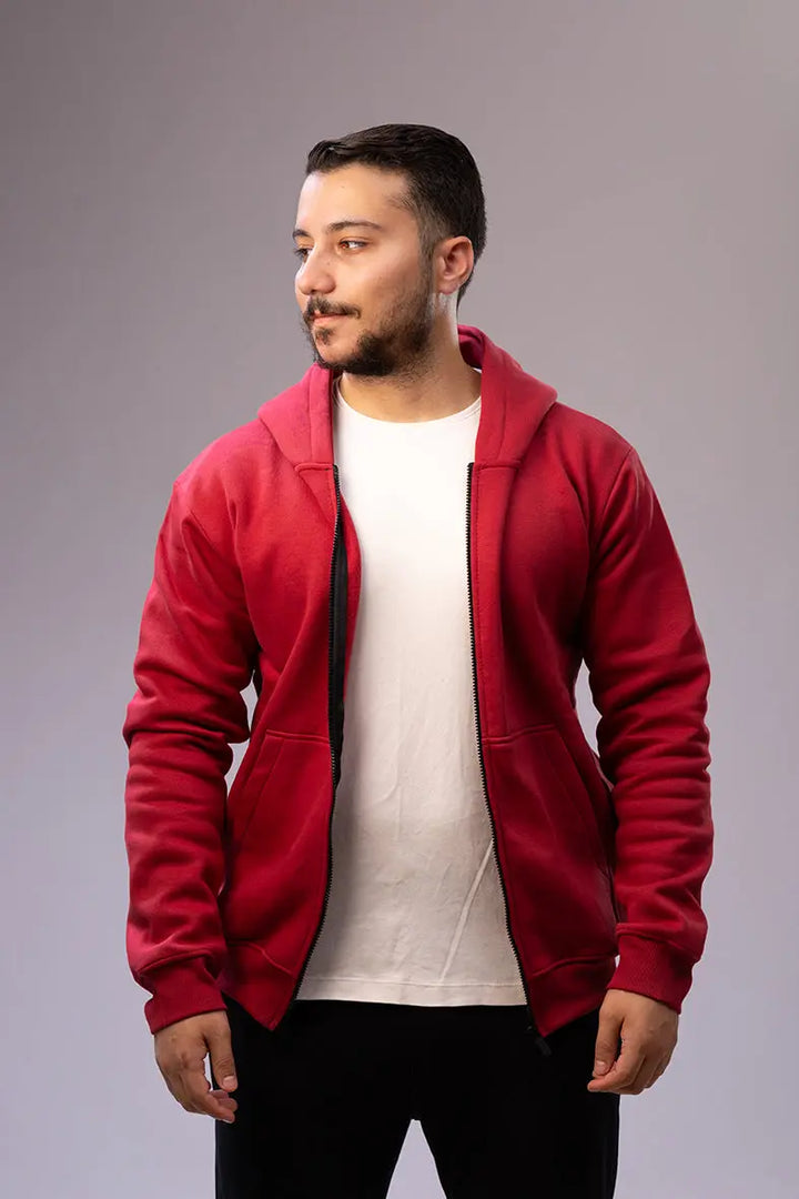 Nine Store zip-up hoodie in premium cotton, front view