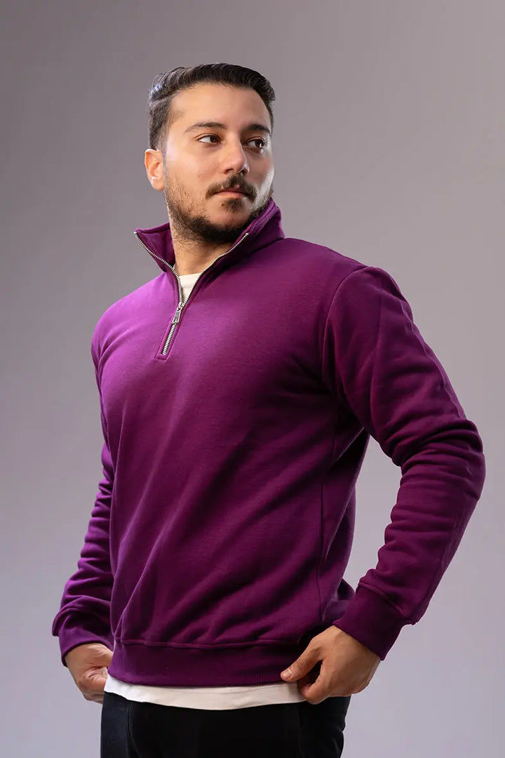 Nine Store half-zip sweatshirt in premium cotton blend, front view