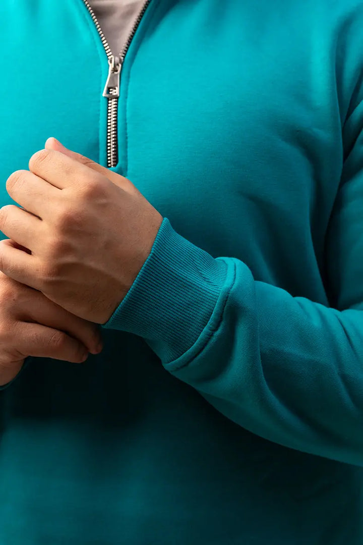 Nine Store half-zip sweatshirt in premium cotton blend, front view