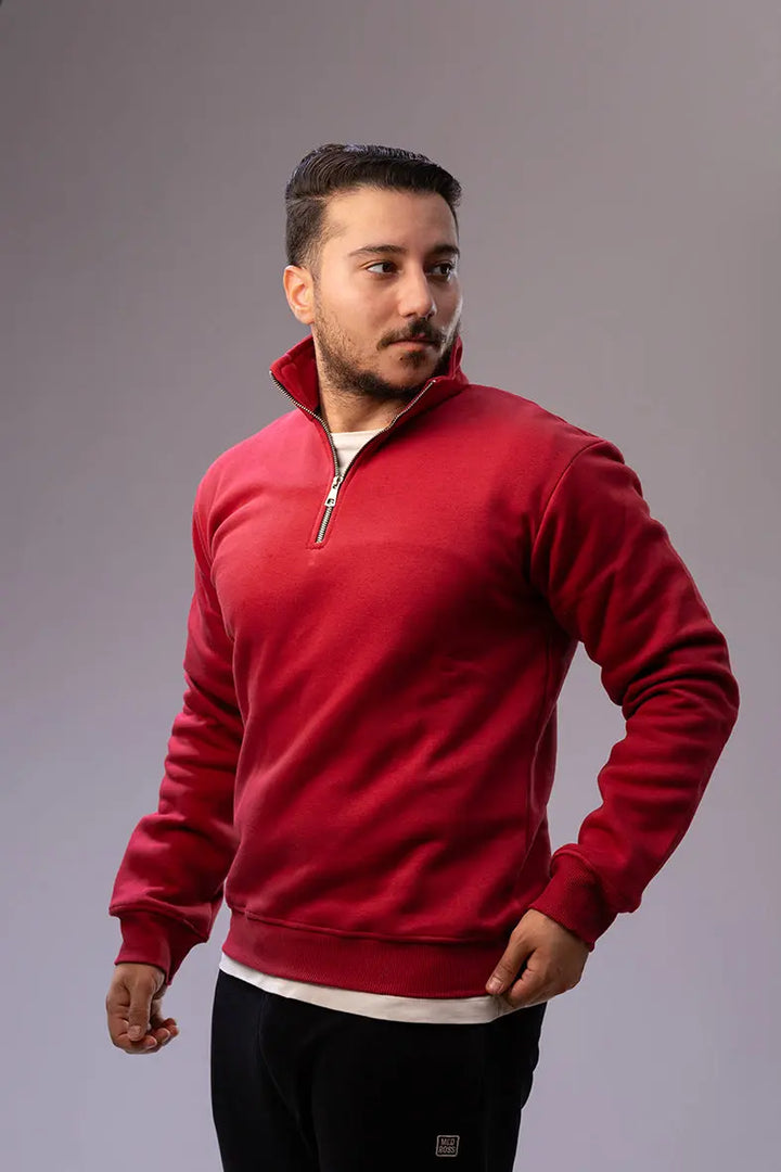 Nine Store half-zip sweatshirt in premium cotton blend, front view