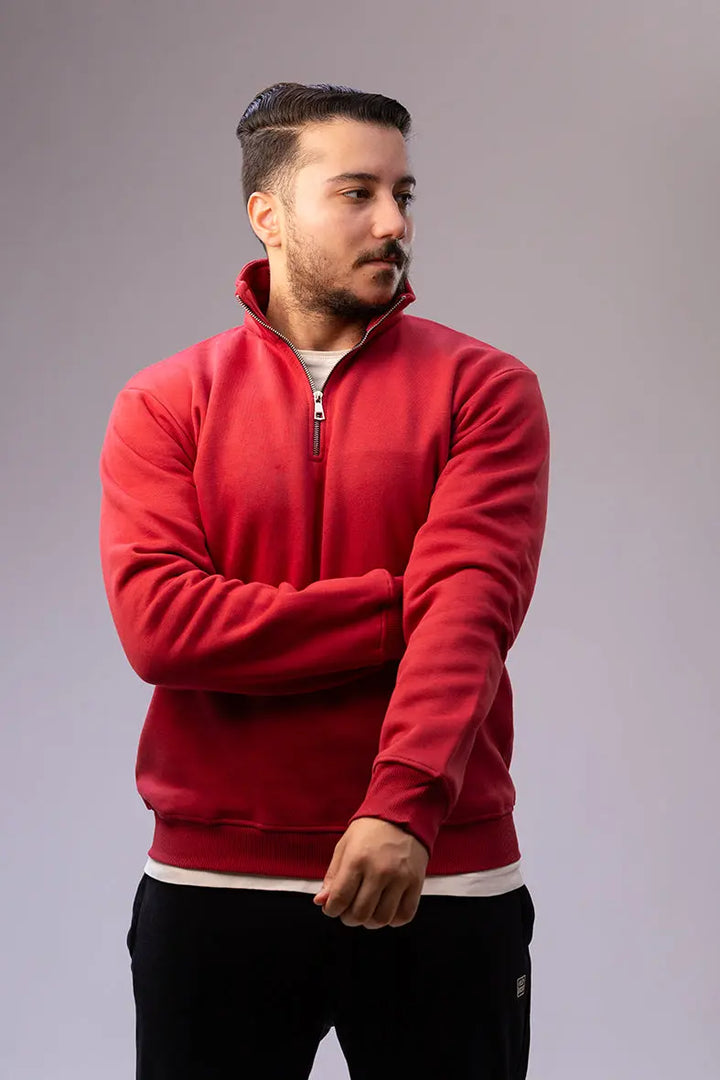 Nine Store half-zip sweatshirt in premium cotton blend, front view