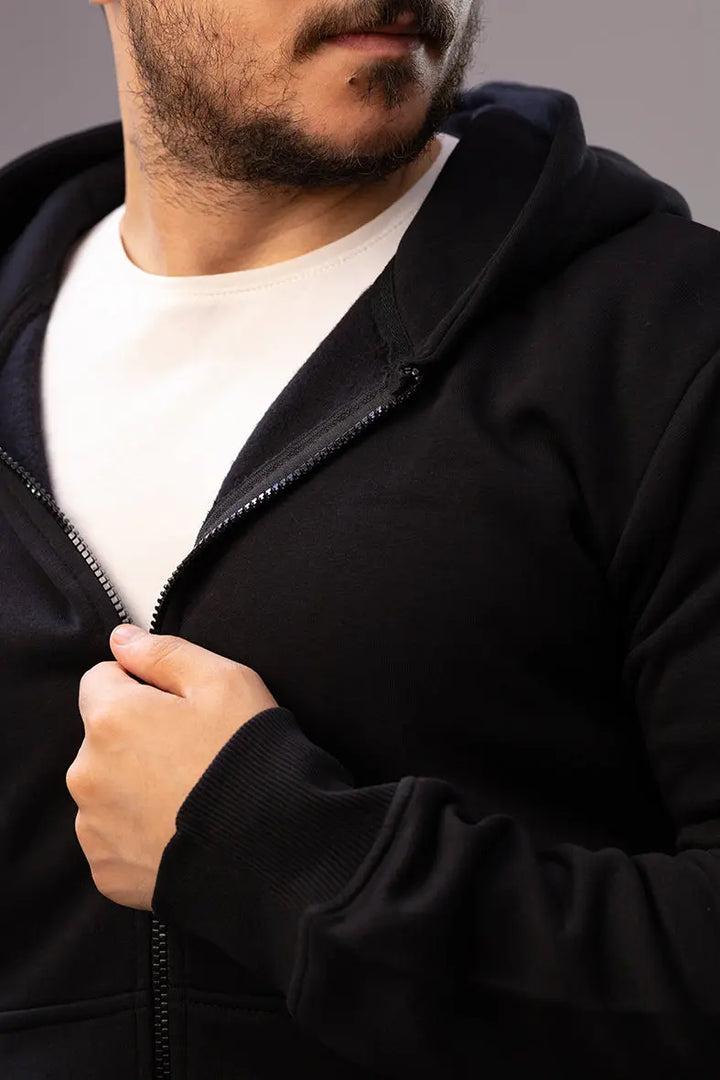Nine Store zip-up hoodie in premium cotton, front view