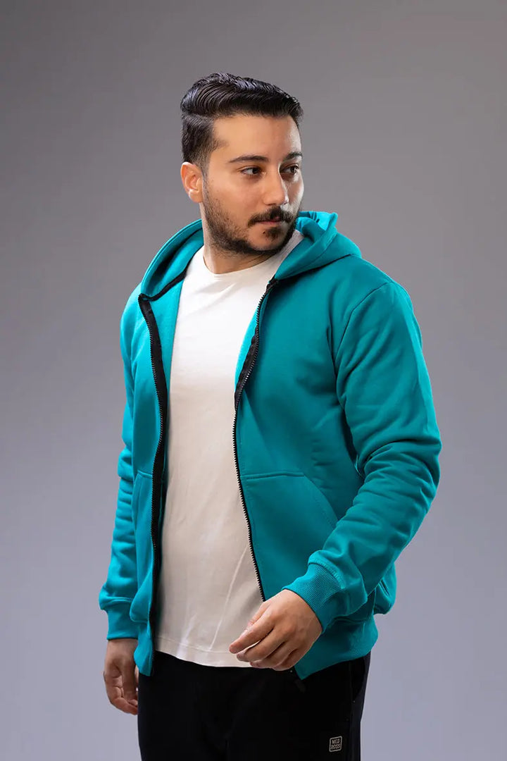 Nine Store zip-up hoodie in premium cotton, front view