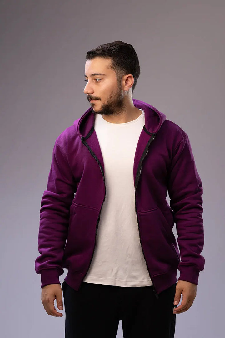 Nine Store zip-up hoodie in premium cotton, front view