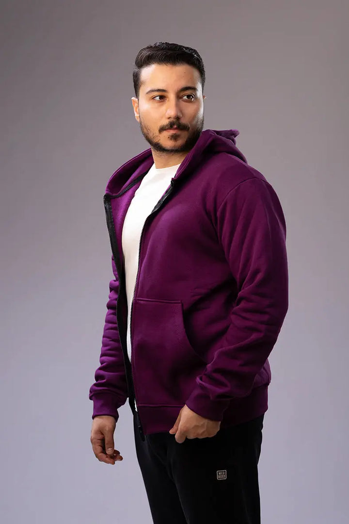 Nine Store zip-up hoodie in premium cotton, front view